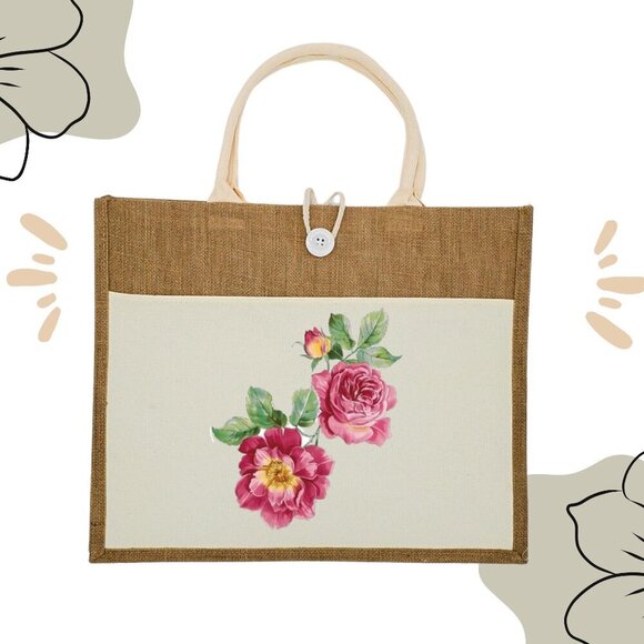 Custom Canvas Tote Bag, Large Size - Floral Theme, Black or Cream Tote - Picture 14 of 16